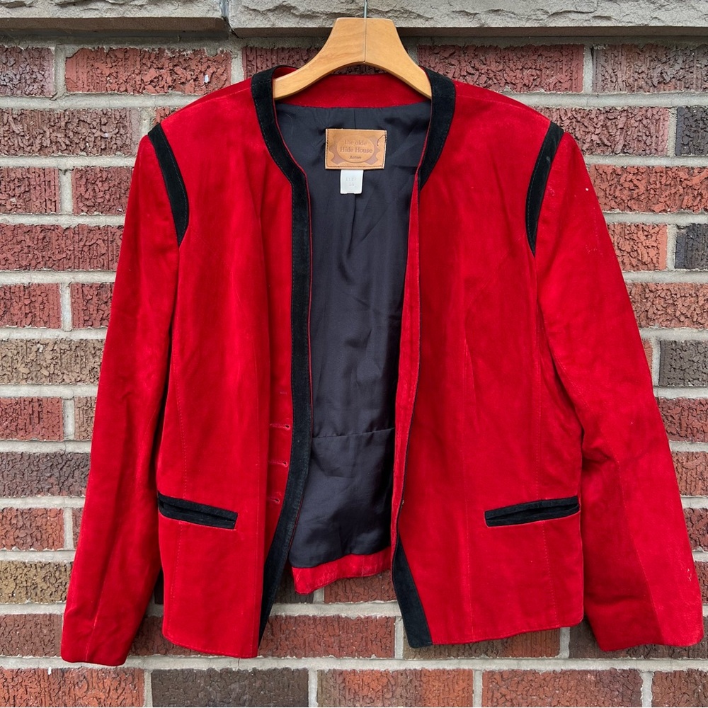 The Olde Hide House Red and Black Leather Suede Women’s Jacket